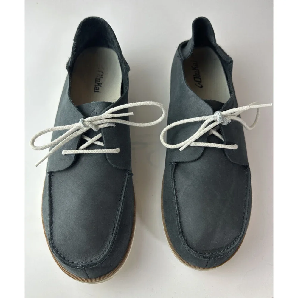 Olukai Holokai Leather Comfort Casual Shoes Carbon Gray Loafer Men's Size 9.5 - Picture 3 of 16